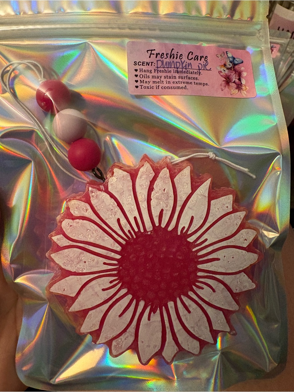 Pink Sunflower Hanging Freshie - Pumpkin Pie Scent
